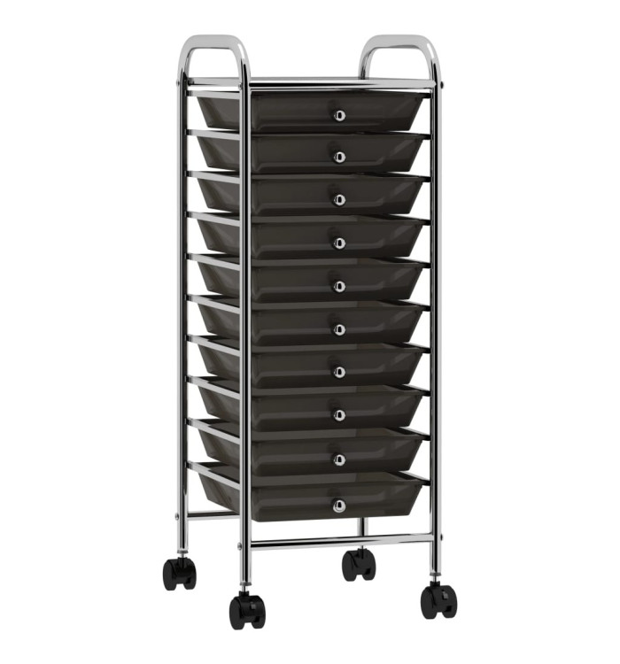 Chariot de rangement mobile à 10 tiroirs Noir Plastique | Mobilier & Déco