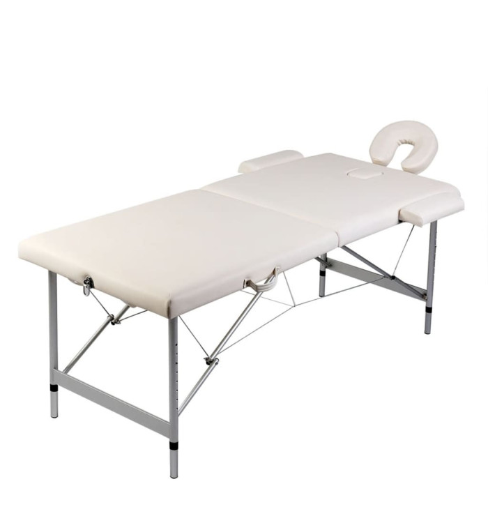Table de massage pliable Blanc crème 2 zones cadre en aluminium | Mobilier & Déco