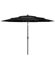 Parasol de jardin à 3 niveaux avec mât en aluminium noir 3 m | Mobilier & Déco