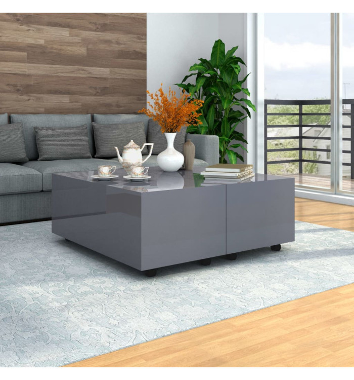 Table basse Gris brillant 100x100x35 cm | Mobilier & Déco