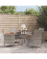Ensemble de bistro de jardin 5 pcs coussins gris poly rotin | Mobilier & Déco