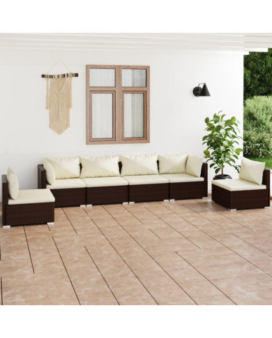 Salon de jardin 6 pcs avec coussins Résine tressée Marron | Mobilier & Déco