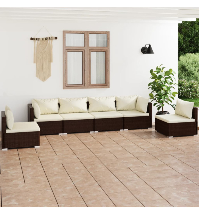 Salon de jardin 6 pcs avec coussins Résine tressée Marron | Mobilier & Déco