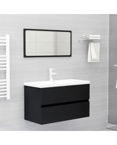 Ensemble de meubles de salle de bain noir bois d'ingénierie | Mobilier & Déco