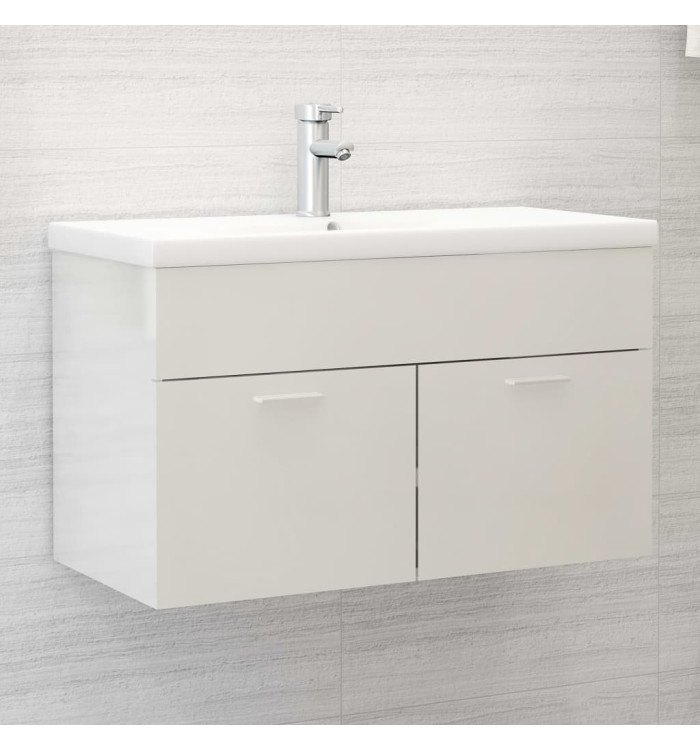 Armoire d'évier avec lavabo intégré Blanc brillant Aggloméré | Mobilier & Déco