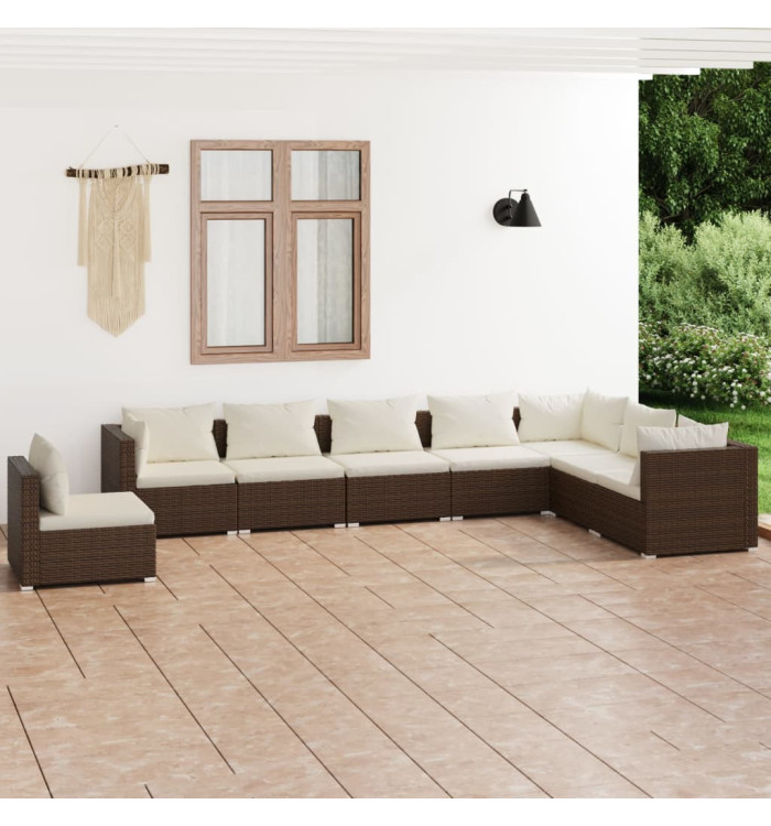 Salon de jardin 8 pcs avec coussins Résine tressée Marron | Mobilier & Déco