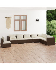 Salon de jardin 8 pcs avec coussins Résine tressée Marron | Mobilier & Déco
