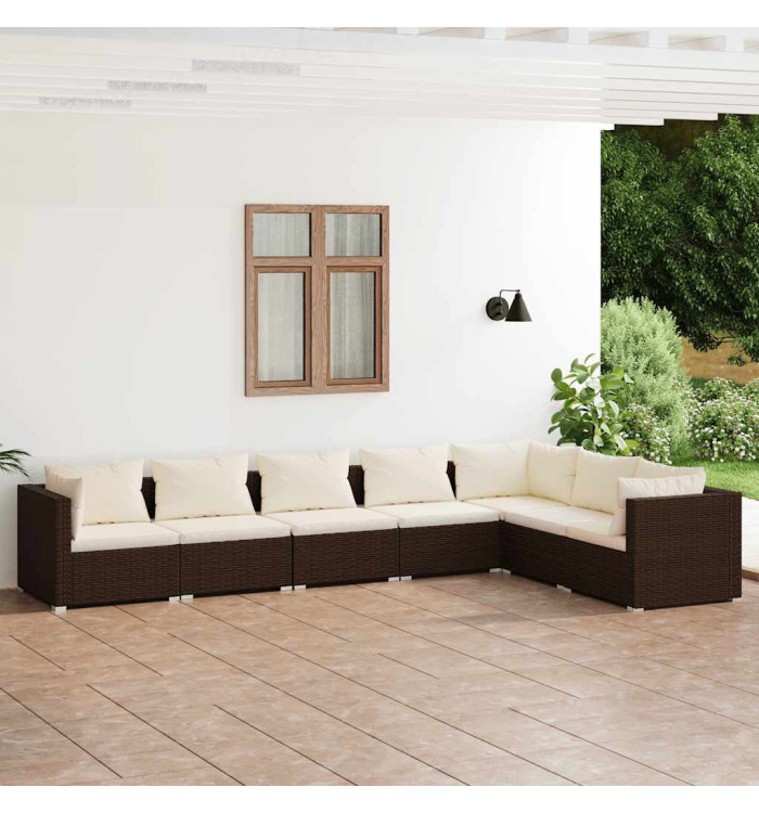 Salon de jardin 7 pcs avec coussins Résine tressée Marron | Mobilier & Déco