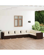 Salon de jardin 7 pcs avec coussins Résine tressée Marron | Mobilier & Déco