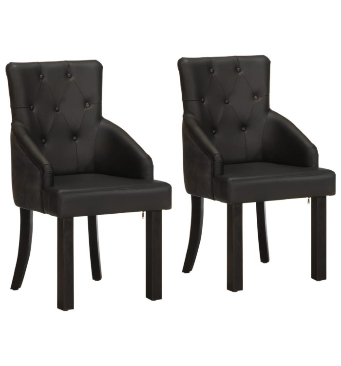 Chaises à manger lot de 2 noir cuir de chèvre véritable | Mobilier & Déco