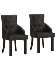 Chaises à manger lot de 2 noir cuir de chèvre véritable | Mobilier & Déco