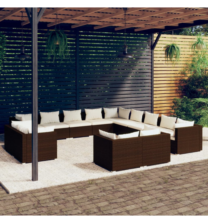 Salon de jardin 13 pcs avec coussins Marron Résine tressée | Mobilier & Déco