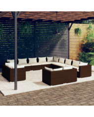 Salon de jardin 13 pcs avec coussins Marron Résine tressée | Mobilier & Déco