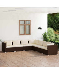 Salon de jardin 7 pcs avec coussins Résine tressée Marron | Mobilier & Déco