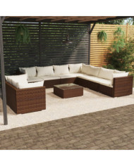Salon de jardin 10 pcs avec coussins marron résine tressée | Mobilier & Déco