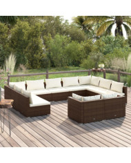 Salon de jardin 11 pcs avec coussins Marron Résine tressée | Mobilier & Déco