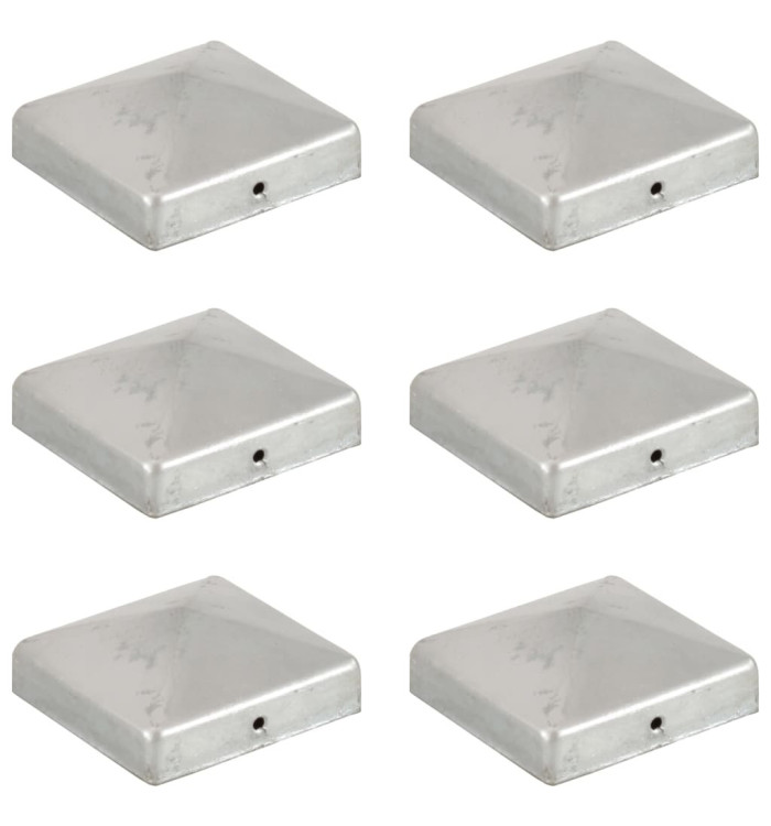 Bouchons de poteau de clôture 6 pcs Métal galvanisé 81x81 mm | Mobilier & Déco