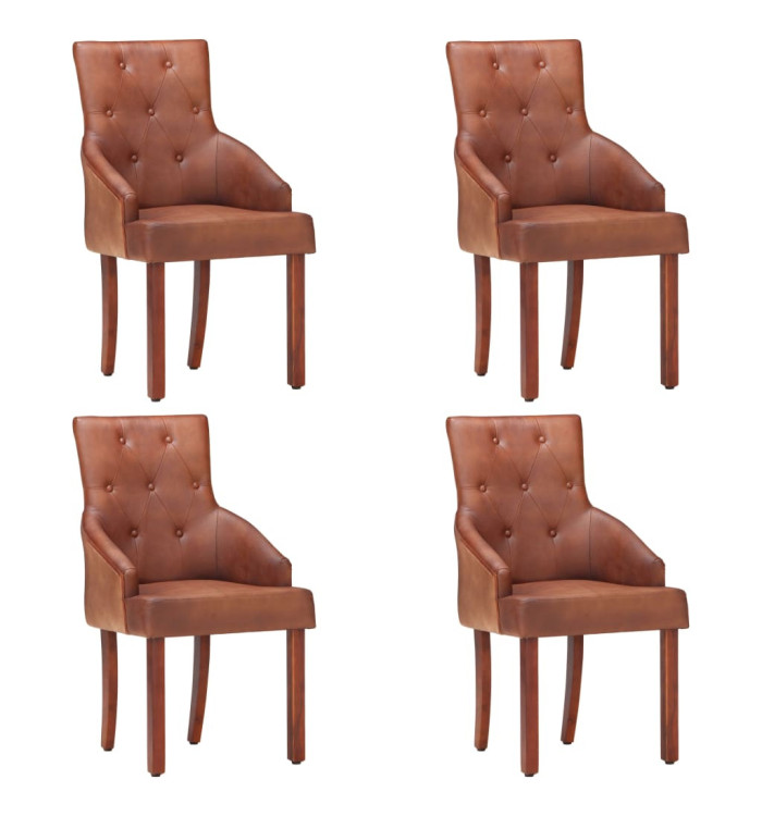 Chaises à manger lot de 4 marron cuir de chèvre véritable | Mobilier & Déco