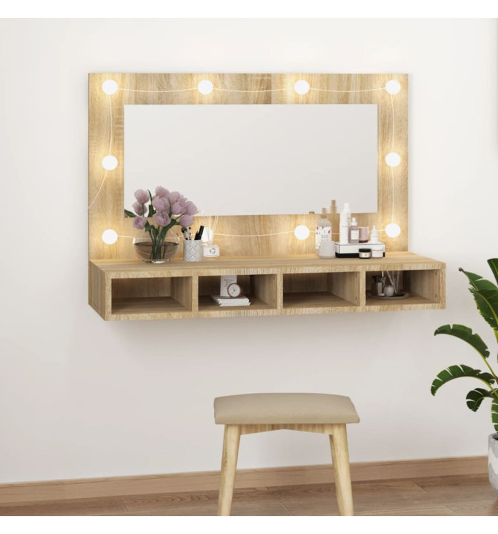 Armoire à miroir avec LED Chêne sonoma 90x31,5x62 cm | Mobilier & Déco
