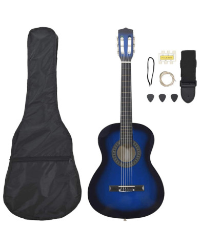 Ensemble de guitare classique pour débutants 8 pcs bleu 3/4 36" | Mobilier & Déco