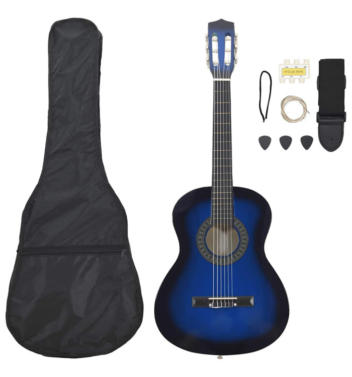 Ensemble de guitare classique pour débutants 8 pcs bleu 3/4 36" | Mobilier & Déco