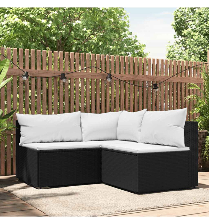 Salon de jardin 3 pcs avec coussins Noir Résine tressée | Mobilier & Déco