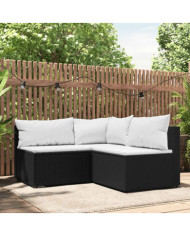 Salon de jardin 3 pcs avec coussins Noir Résine tressée | Mobilier & Déco