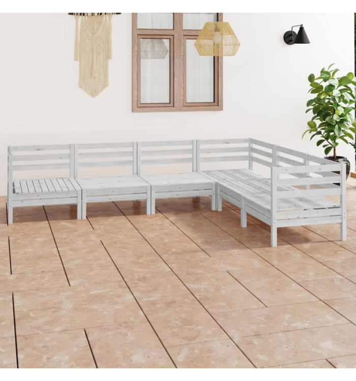 Salon de jardin 6 pcs Bois de pin massif Blanc | Mobilier & Déco