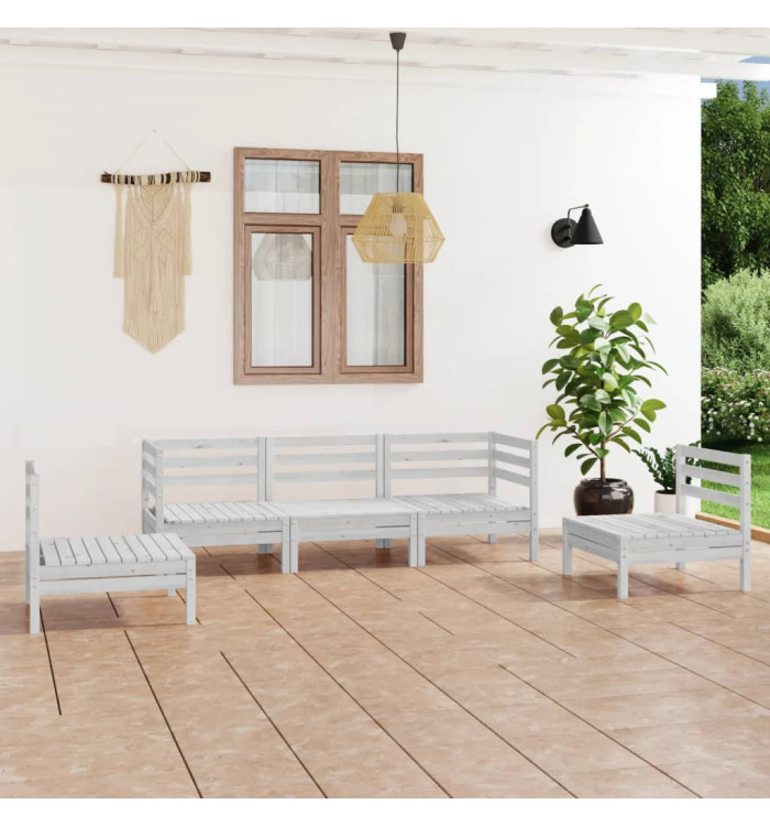 Salon de jardin 5 pcs Blanc Bois de pin massif | Mobilier & Déco