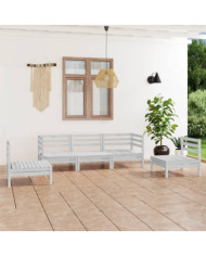 Salon de jardin 5 pcs Blanc Bois de pin massif | Mobilier & Déco
