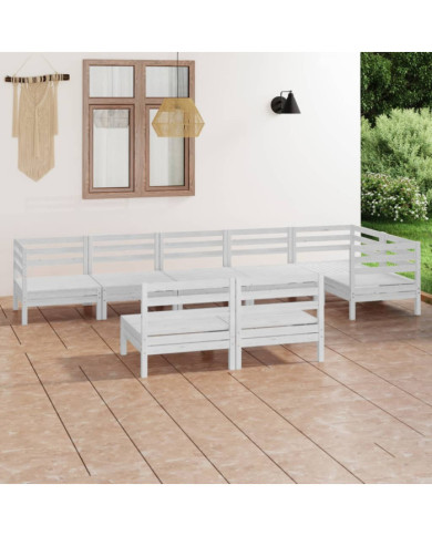 Salon de jardin 8 pcs Bois de pin massif Blanc | Mobilier & Déco