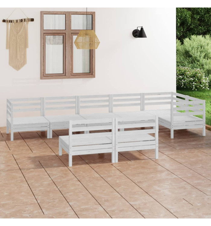 Salon de jardin 8 pcs Bois de pin massif Blanc | Mobilier & Déco