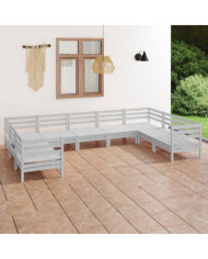 Salon de jardin 9 pcs Blanc Bois de pin massif | Mobilier & Déco