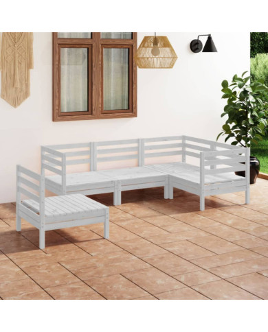 Salon de jardin 5 pcs Bois de pin massif Blanc | Mobilier & Déco