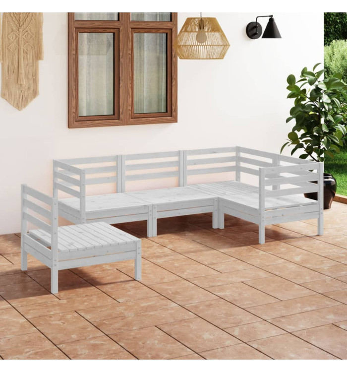 Salon de jardin 5 pcs Bois de pin massif Blanc | Mobilier & Déco