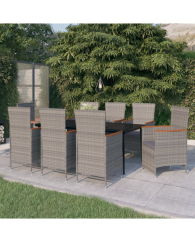 Ensemble à manger de jardin avec coussins 9 pcs Gris | Mobilier & Déco