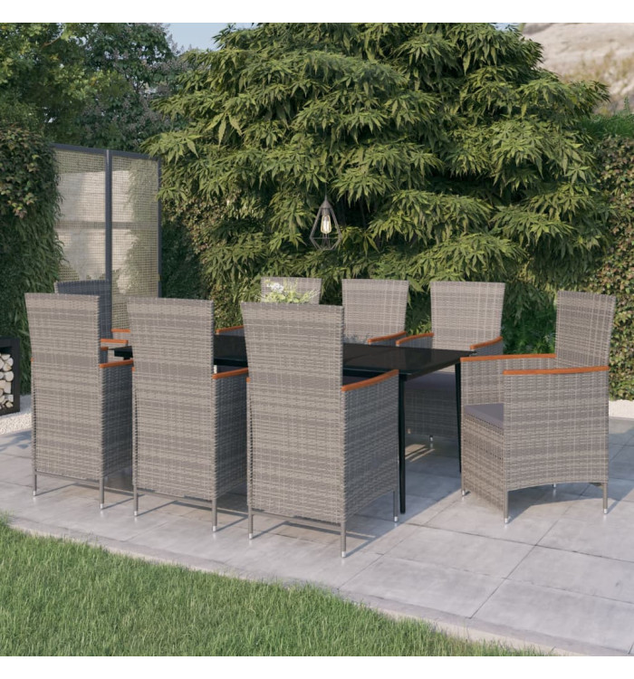 Ensemble à manger de jardin avec coussins 9 pcs Gris | Mobilier & Déco