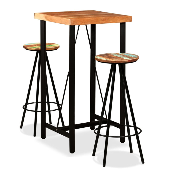Ensemble de bar 3 pcs Bois d'acacia massif et de récupération | Mobilier & Déco