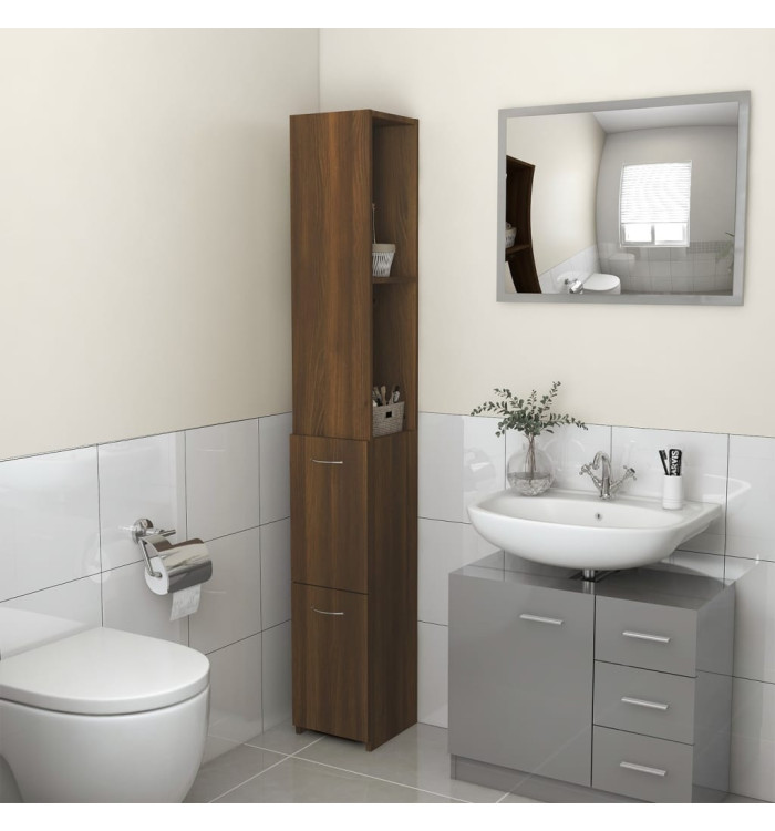 Armoire de bain chêne marron 25x26,5x170 cm bois d'ingénierie | Mobilier & Déco