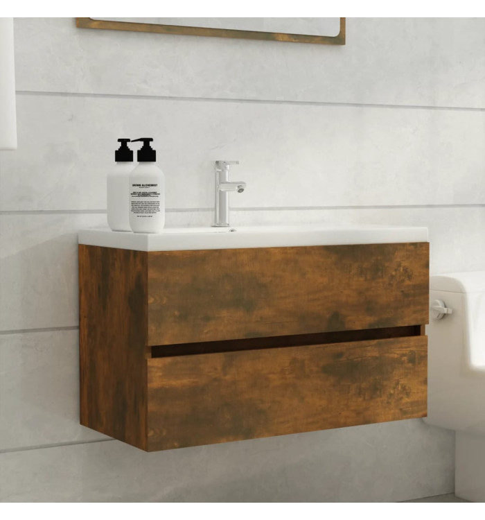 Armoire de lavabo Chêne fumé 80x38,5x45 cm Bois d'ingénierie | Mobilier & Déco