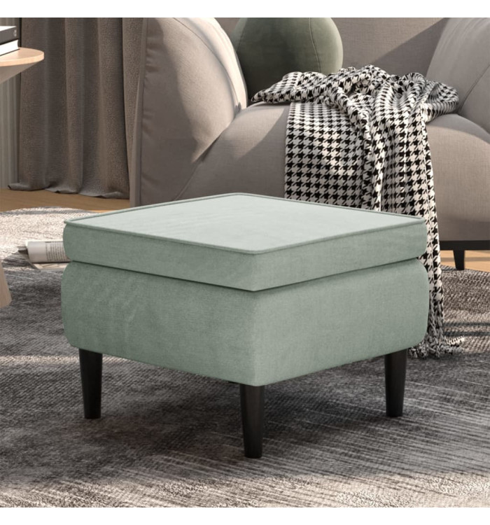 Tabouret avec pieds en bois Gris clair Velours | Mobilier & Déco