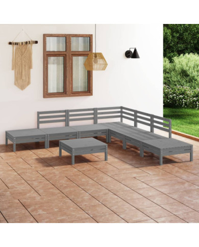 Salon de jardin 8 pcs Bois de pin massif Gris | Mobilier & Déco