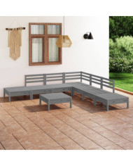 Salon de jardin 8 pcs Bois de pin massif Gris | Mobilier & Déco