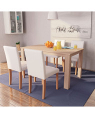 Table et chaises 5 pcs Cuir synthétique Chêne Couleur crème | Mobilier & Déco