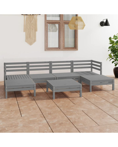 Salon de jardin 7 pcs Gris Bois de pin massif | Mobilier & Déco