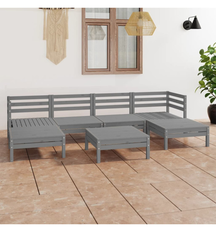 Salon de jardin 7 pcs Gris Bois de pin massif | Mobilier & Déco