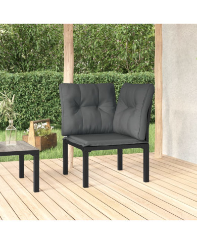 Chaise d'angle de jardin avec coussins noir/gris résine tressée | Mobilier & Déco