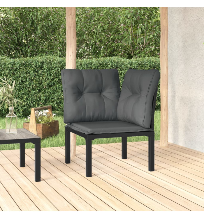 Chaise d'angle de jardin avec coussins noir/gris résine tressée | Mobilier & Déco