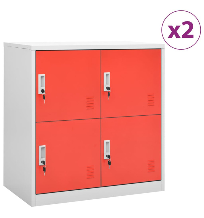 Armoires à casiers 2 pcs Gris clair et rouge 90x45x92,5cm Acier | Mobilier & Déco