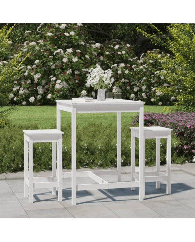 Ensemble de bar de jardin 3 pcs blanc bois de pin massif | Mobilier & Déco